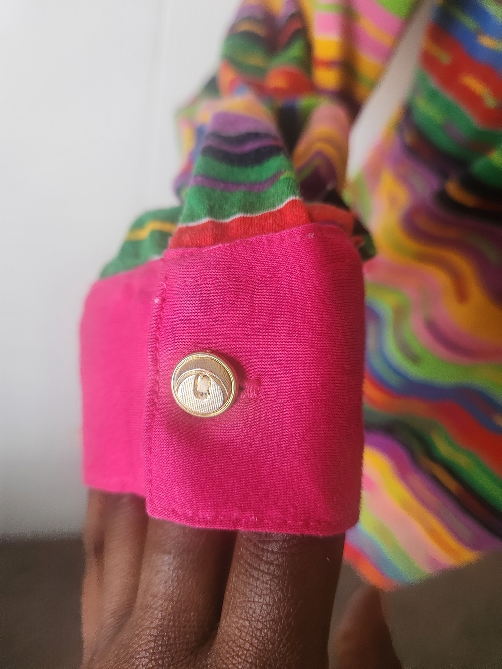 Colorful Striped Polo Top with Pink Trim - Picture 3 of 12